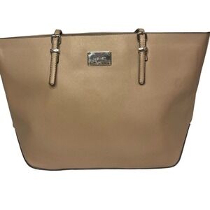 Nine West Tan Saffiano Leather Tote Bag Shoulder Bag Silver Hardware